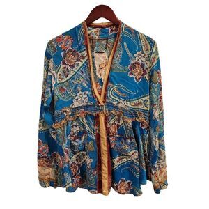 Johnny Was Floral BOHO Multicolor Blouse Top Size XS